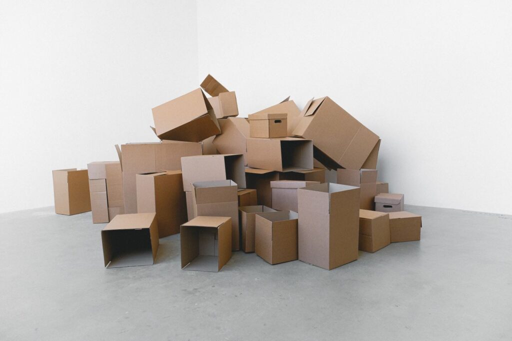 Stack of empty cardboard moving boxes ready for packing